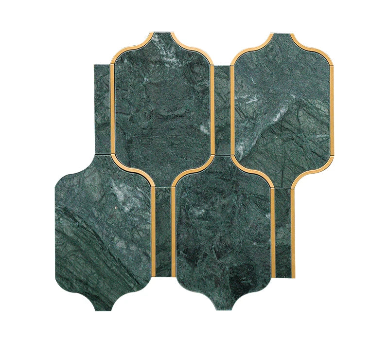 Verde Guatemala Metal Lantern Style Waterjet Marble Mosaic luxury green waterjet marble mosaic for premium UK interiors