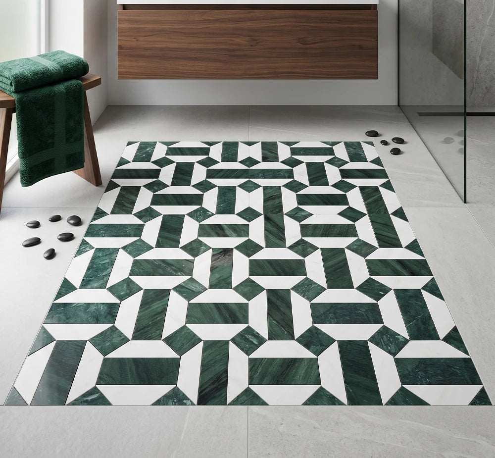 Verde Guatemala Oriental White Octagon Design Marble Mosaic Tile luxury white, green marble mosaic tile for premium UK interiors