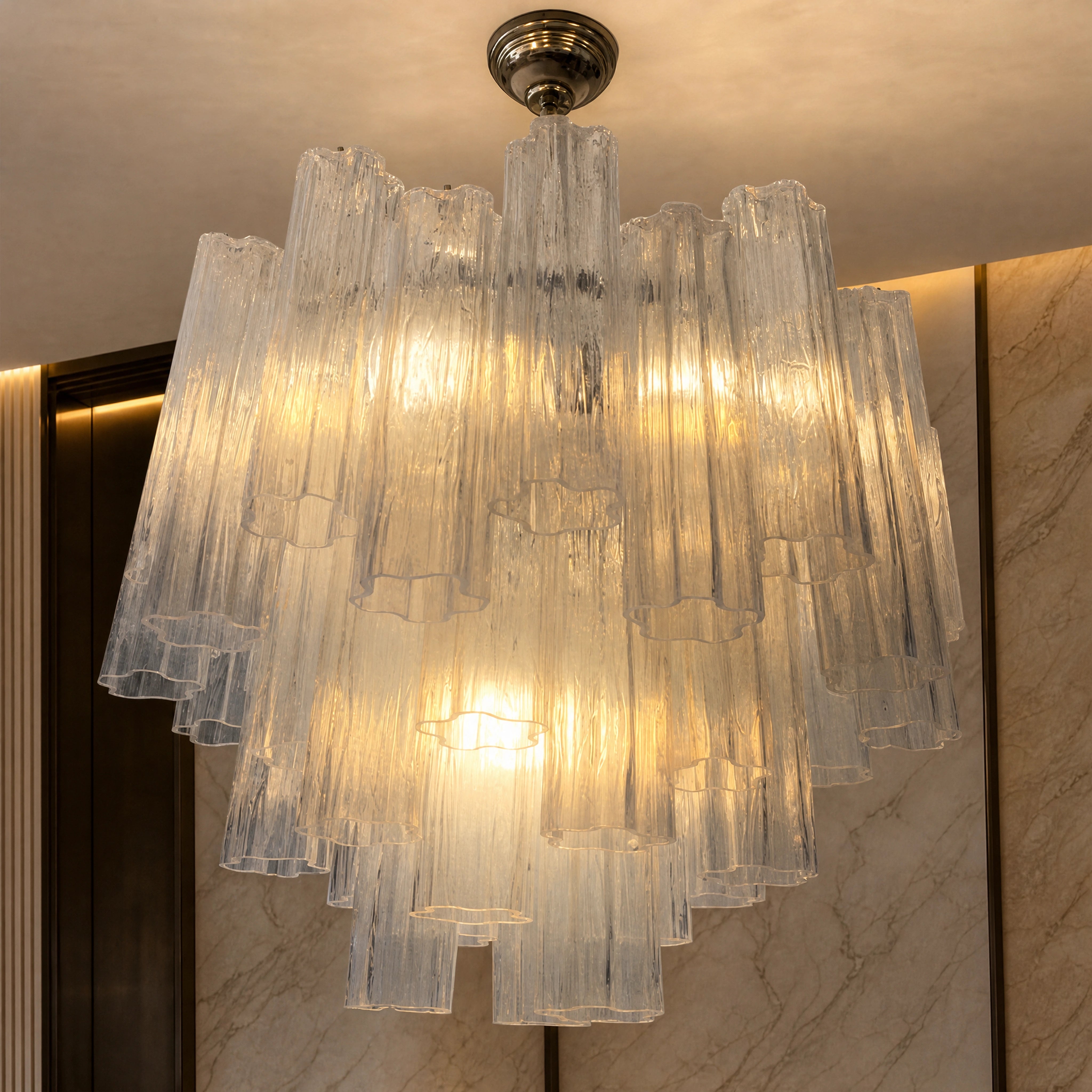Verena Tronchi Murano Glass Circular Chandelier close-up luxury lifestyle hero image by VORELLI