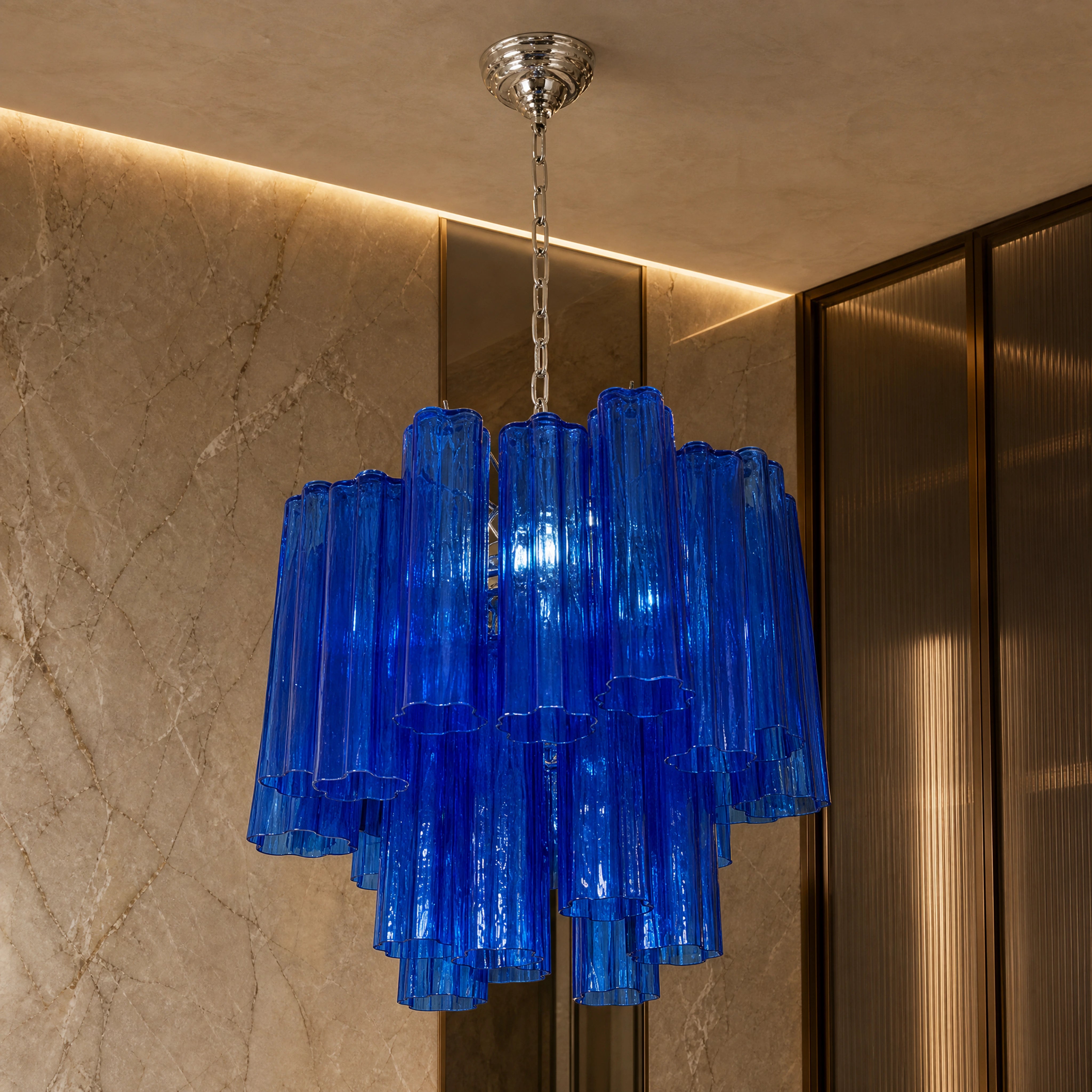 Veronica Tronchi Murano Glass Circular Chandelier close-up luxury lifestyle hero image by VORELLI