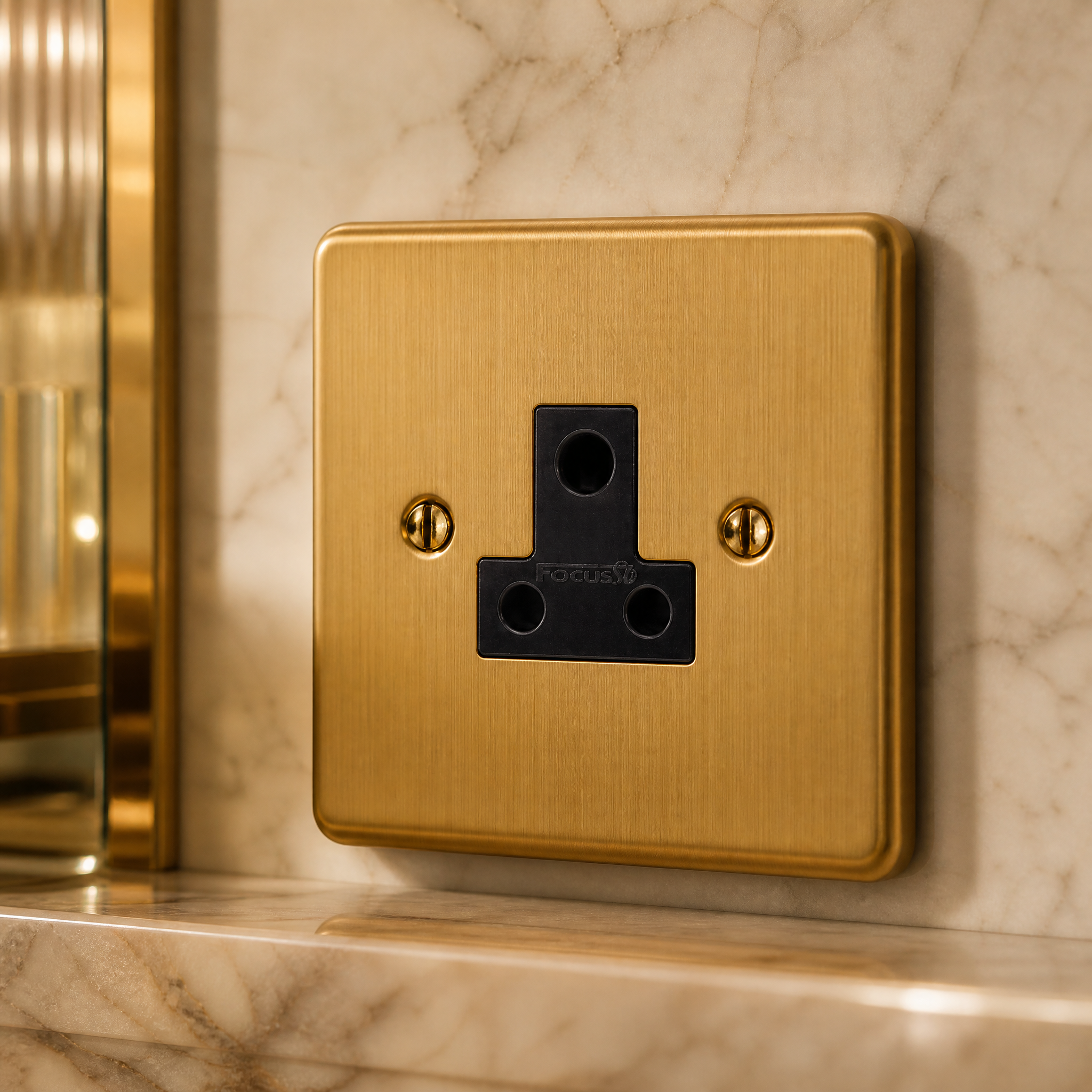 Macro shot of VORELLI Victorian 5A socket showing intricate finish and premium metal quality