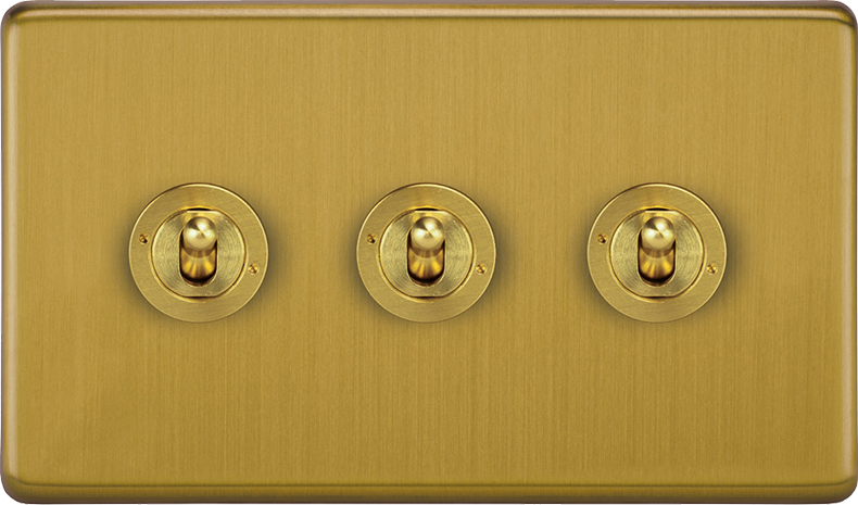 VORELLI Victorian toggle switch polished brass finish in warm ambient lighting.