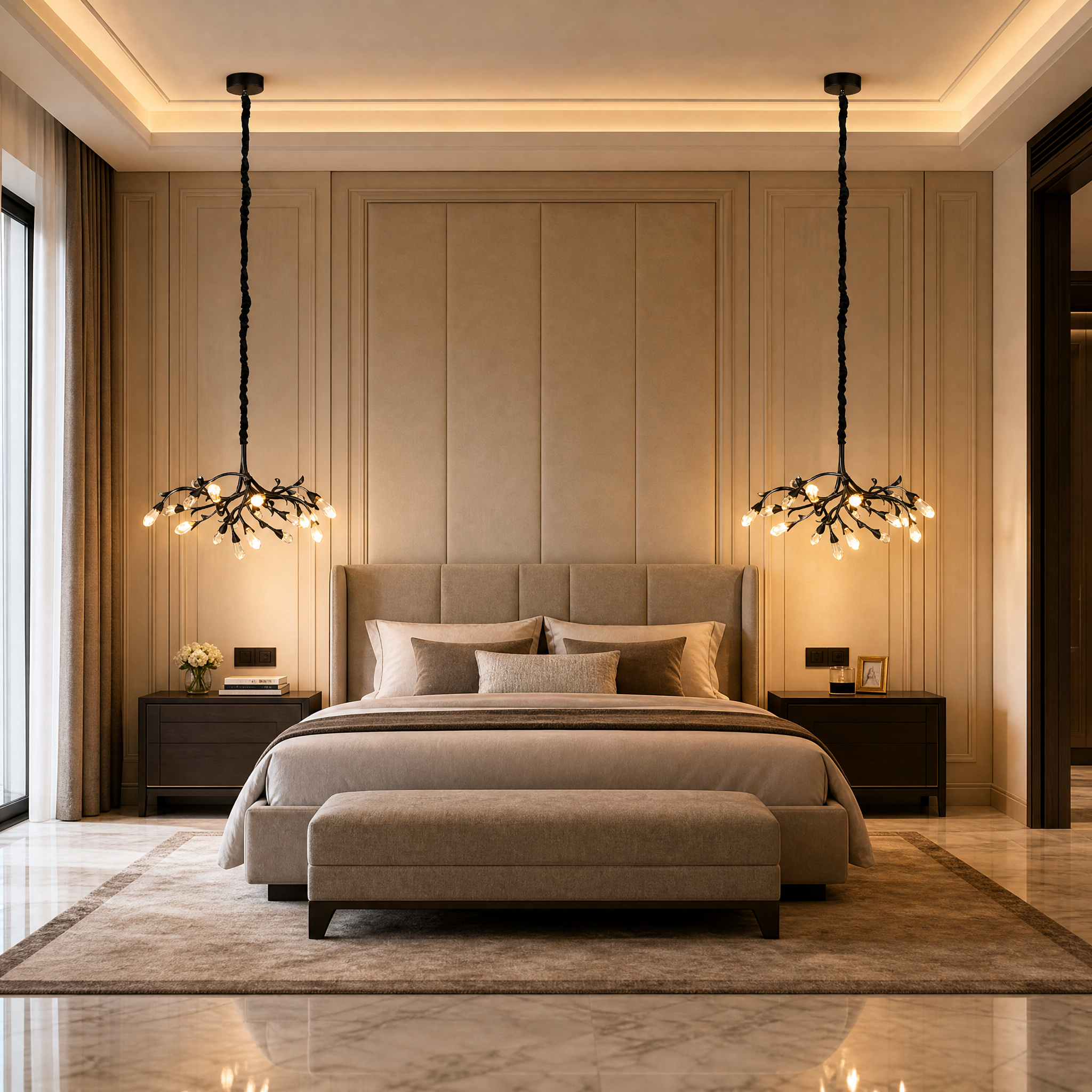 VORELLI Virella Pendant Light illuminating a luxury residential dining room with contemporary elegance and soft ambient light.