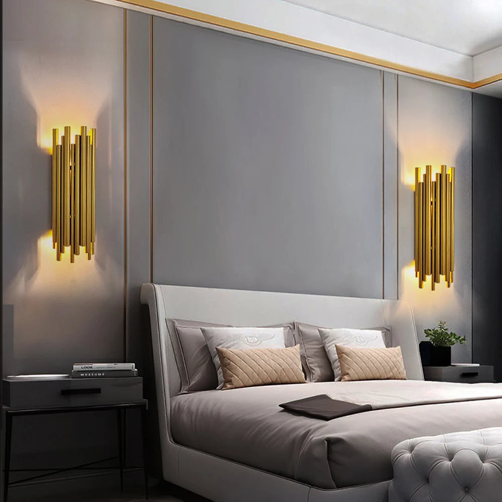 Luxury wall light with cylindrical tubes enhancing contemporary living room interior