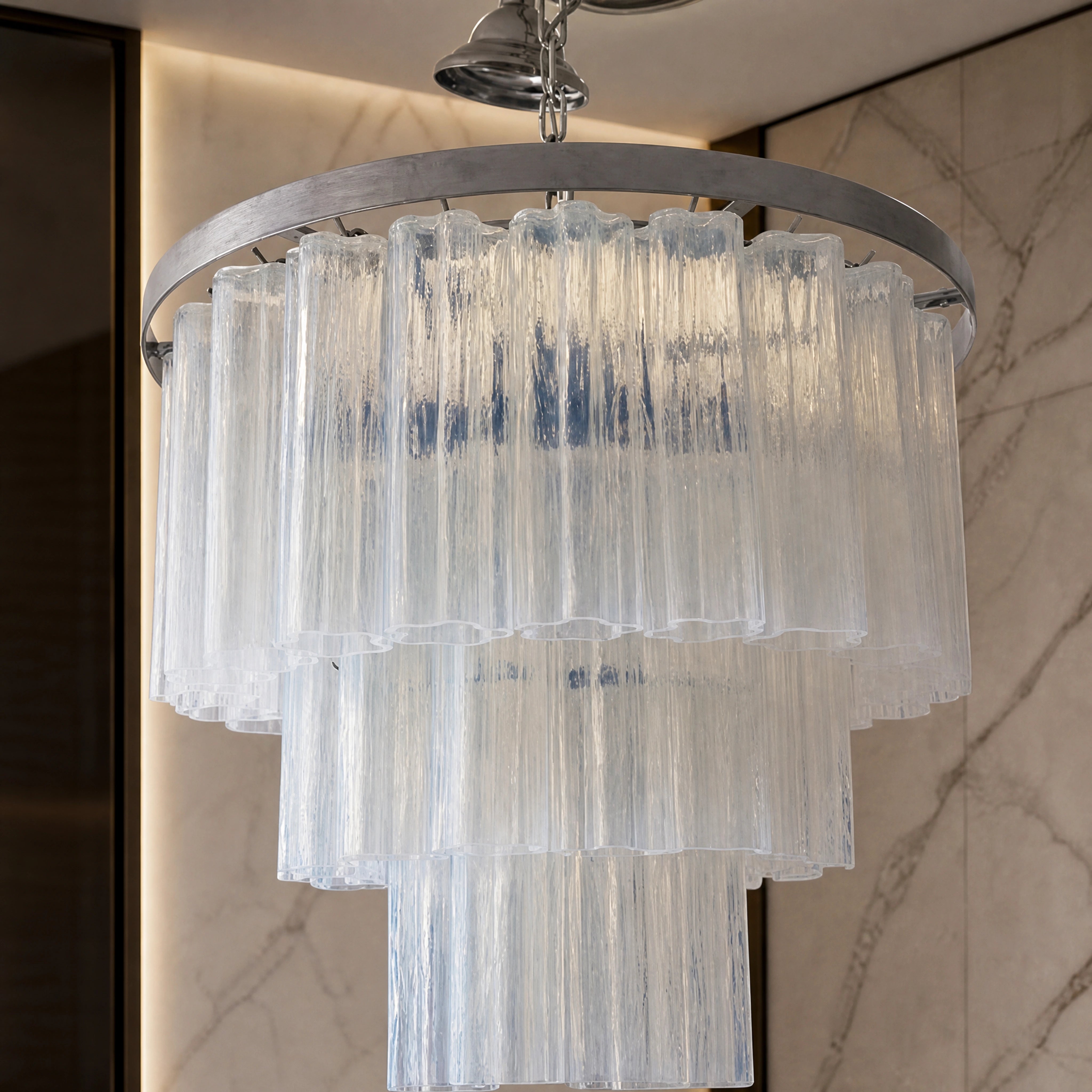 Zelinda Tronchi Murano Glass Circular Chandelier close-up luxury lifestyle hero image by VORELLI