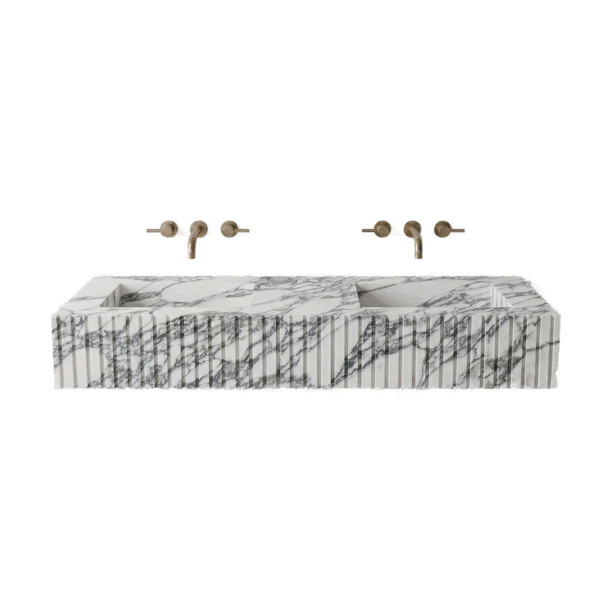 Arabescato Marble Double Sink - Fluted on white background by VORELLI