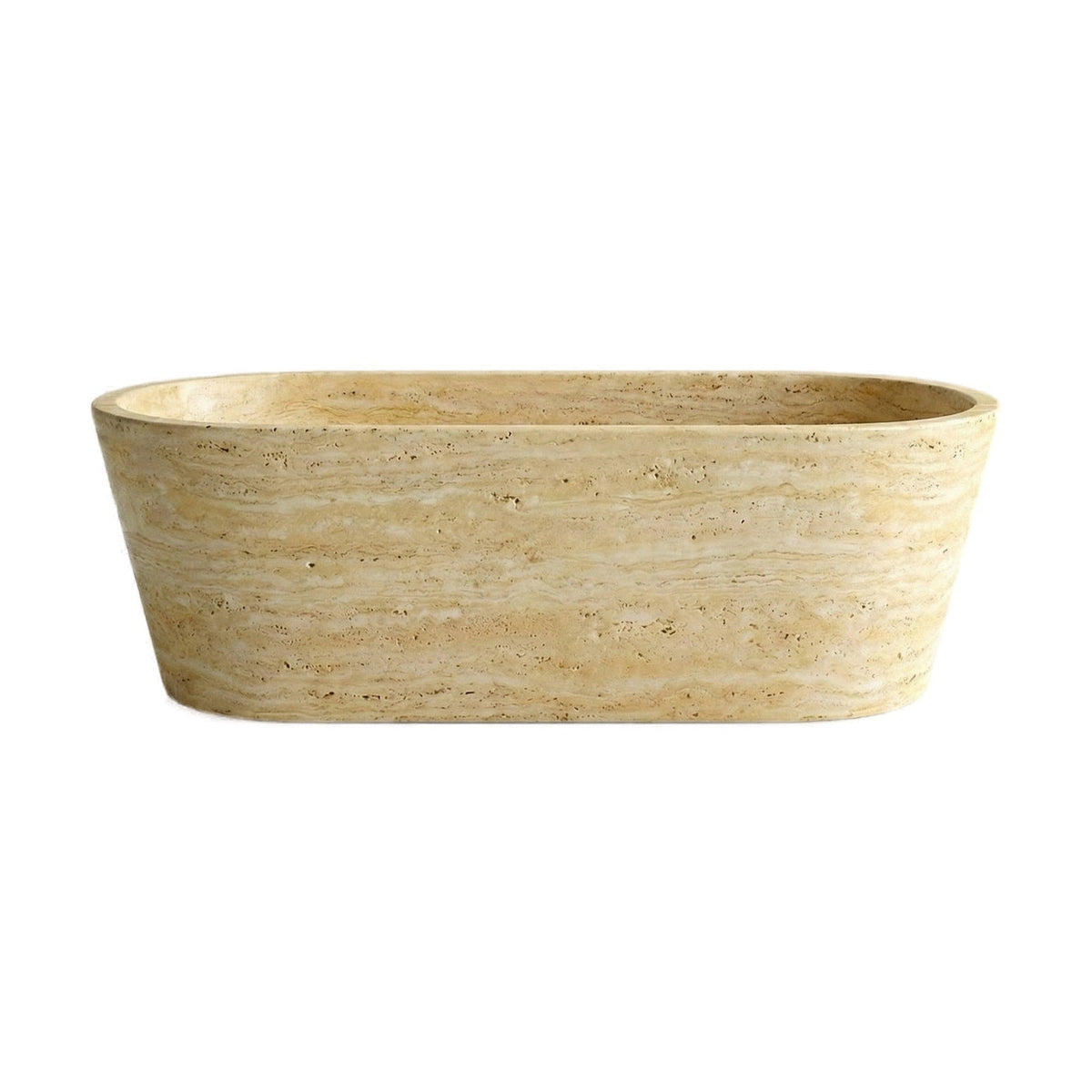 Beige Travertine Freestanding Bathtub - Tapered on white background by VORELLI