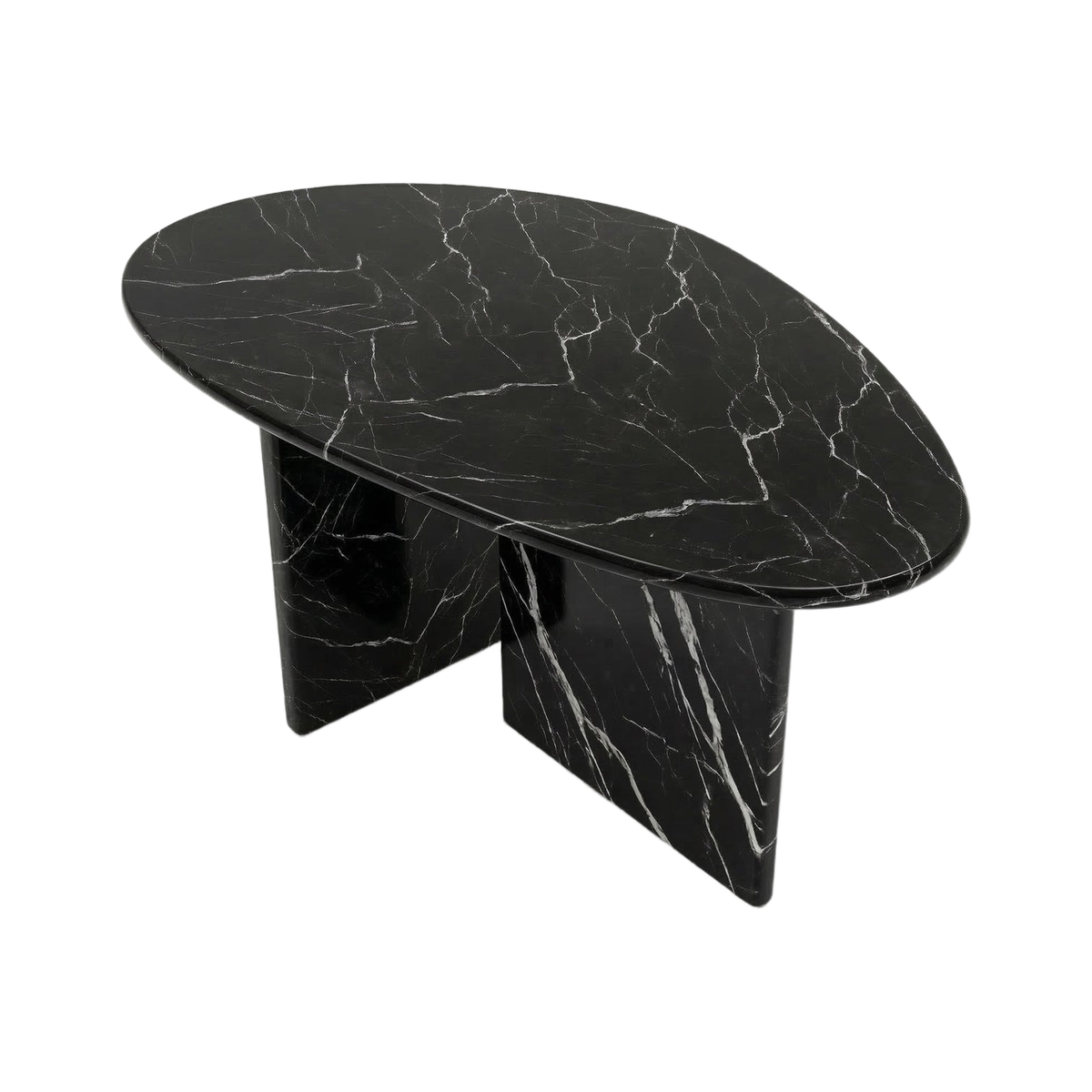 VORELLI® Black Marquina Marble Coffee Table - Pebble on a pure white background.