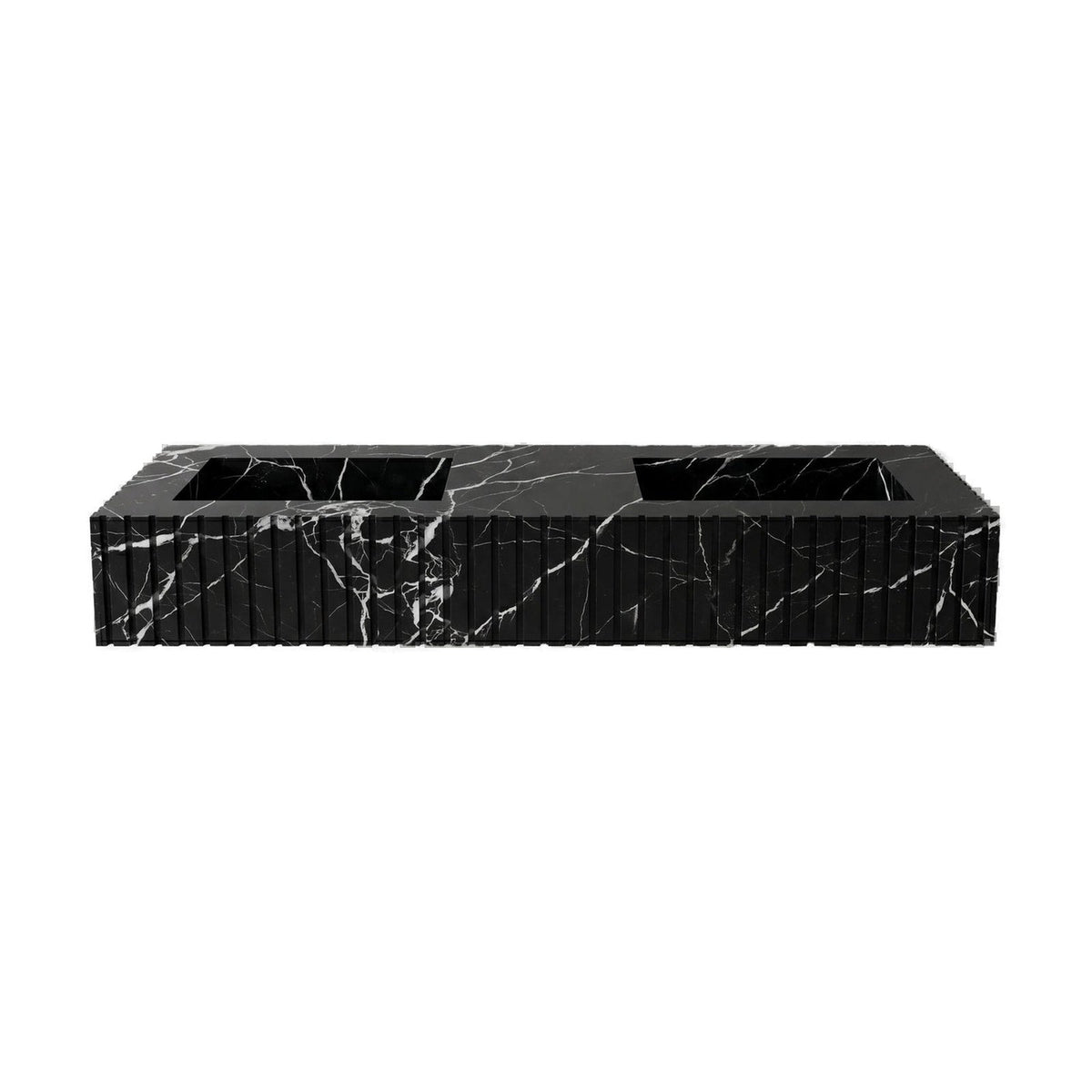 Black Marquina Marble Double Sink - Fluted on white background by VORELLI
