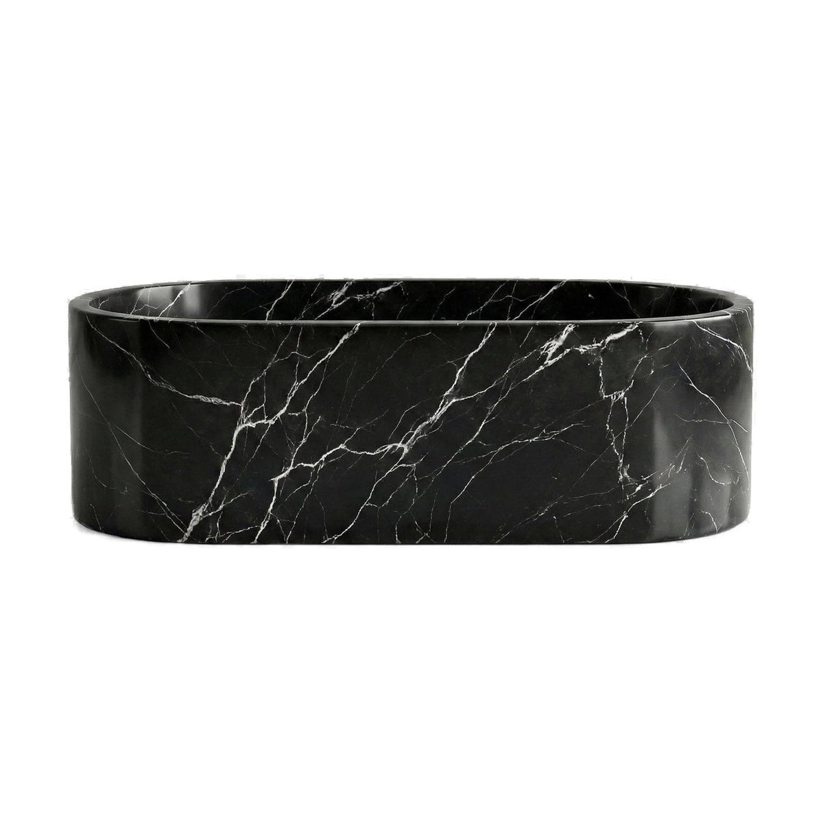 Black Marquina Marble Freestanding Bathtub - Elliptical on white background by VORELLI