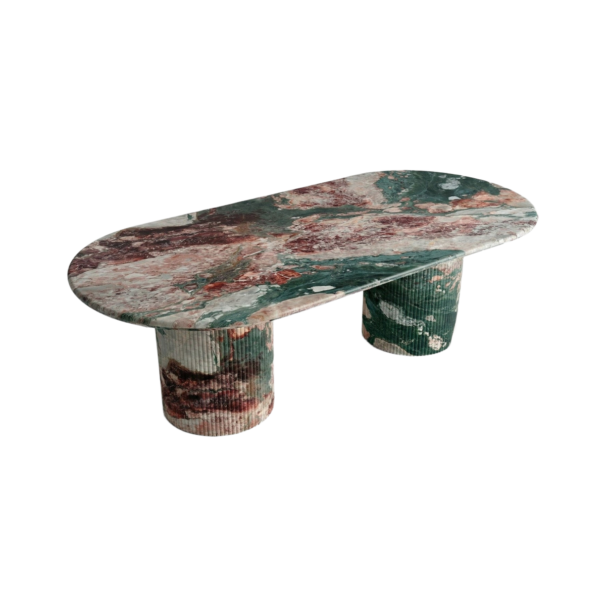 VORELLI® Four Seasons Marble Oval Dining Table - Fluted on a pure white background.