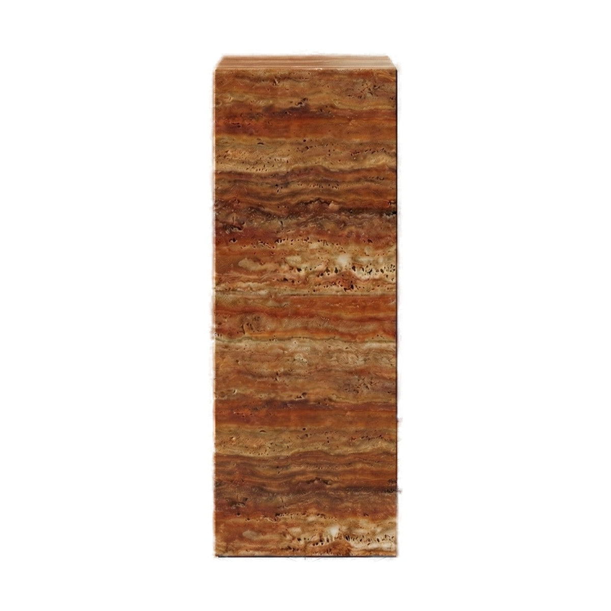 Red Travertine Pedestal Stand on white background by VORELLI