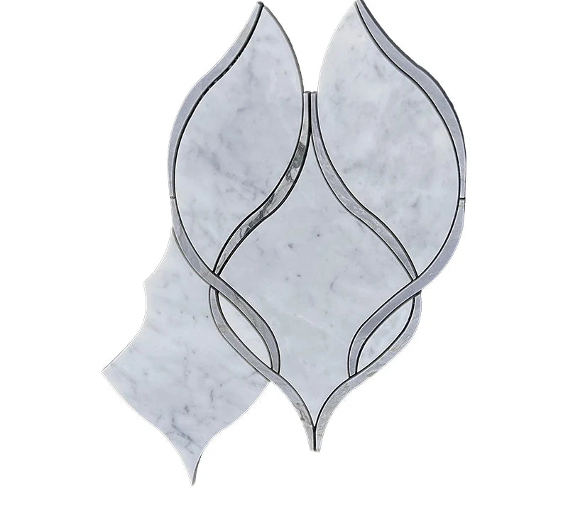 White Calacatta Grey Vein Accents Waterjet Marble Mosaic luxury white, grey waterjet marble mosaic for premium UK interiors