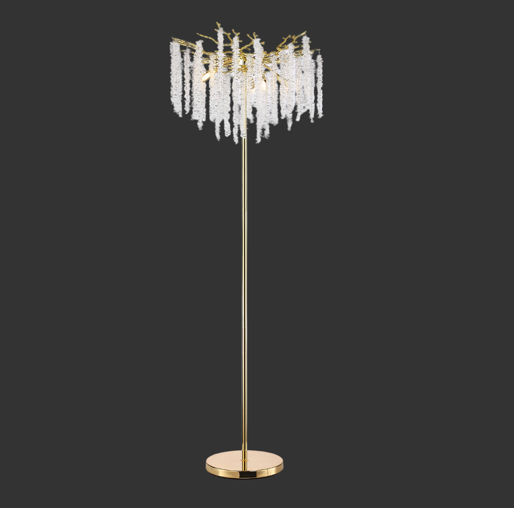 Wisteria floor lamp with cascading diamond cut crystal strands and sculptural branch design