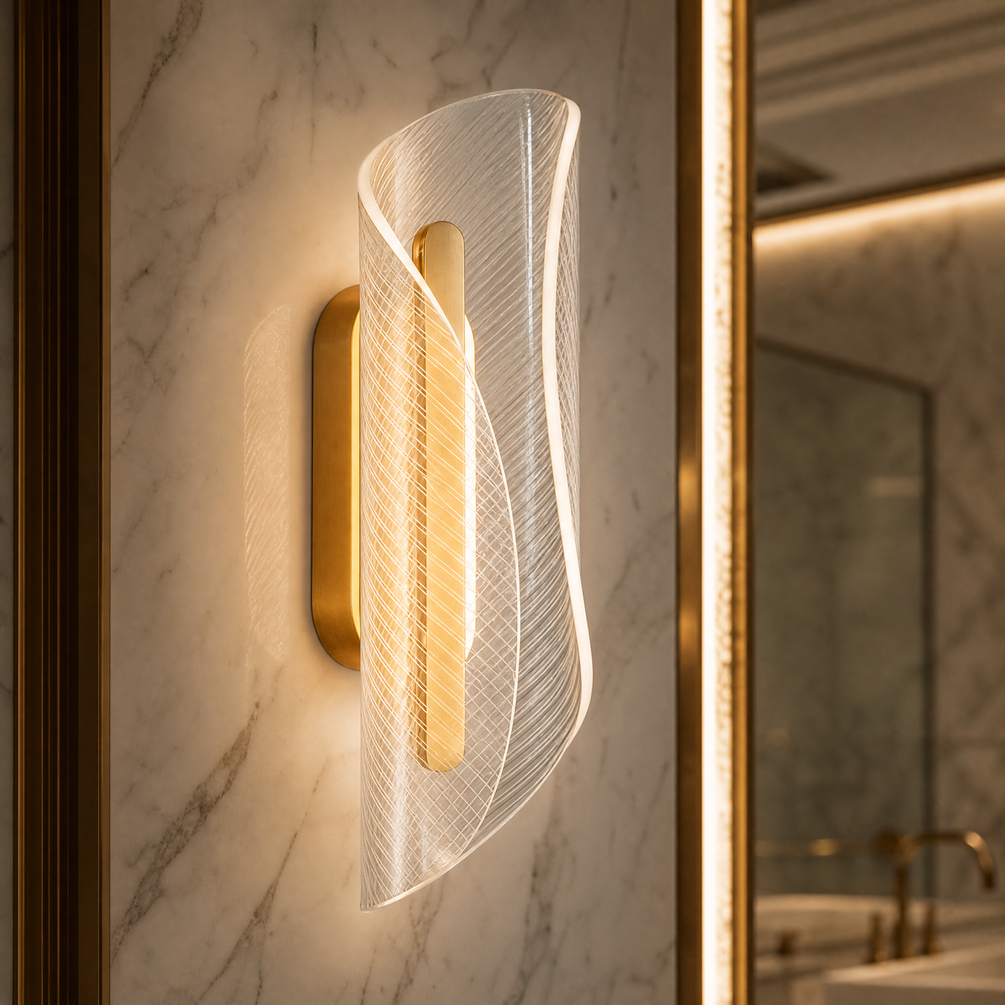 Macro closeup of the Wynyard wall light highlighting the cutting-edge embedded LED chip technology inside the polished, premium acrylic housing.