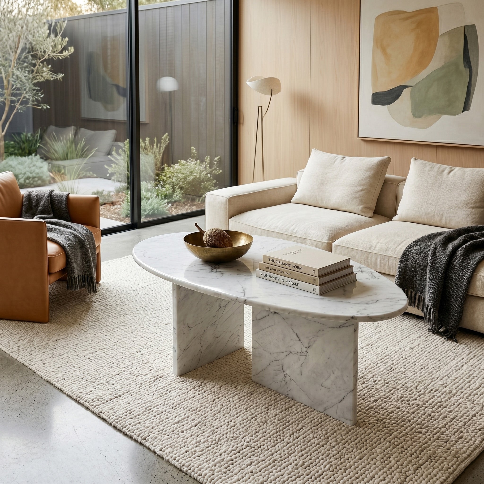 White Carrara Marble Coffee Table - Pebble