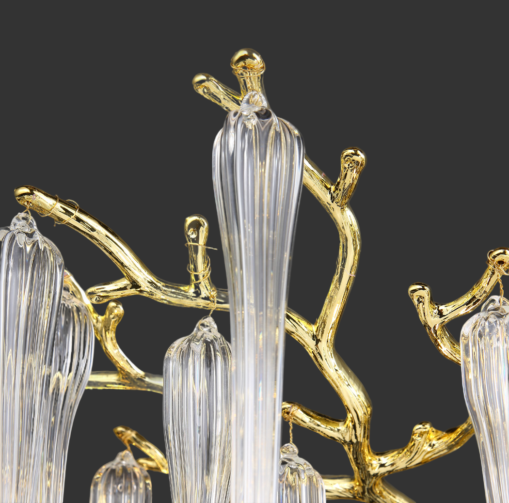 Wide shot of the Icicle Circular Chandelier design emphasizing its elegant organic shape in a modern luxury space.