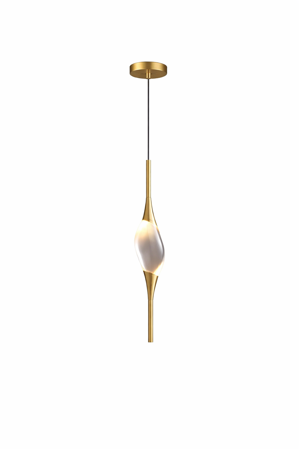 Wide shot of the Wentworth Pendant Light hanging over a reading nook, emphasizing its slender profile.