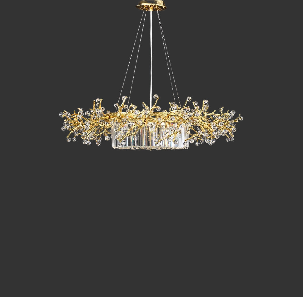 VORELLI® circular chandelier featuring sculptural branch-inspired crystal design