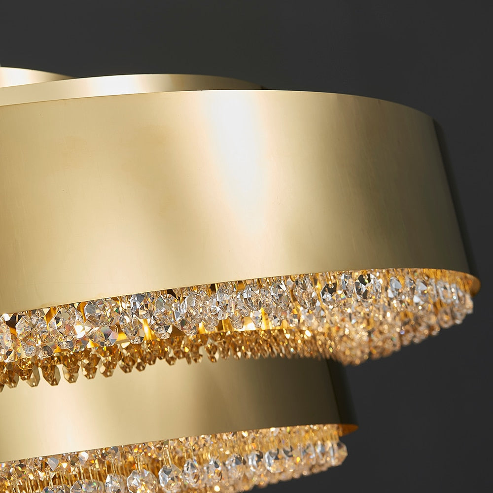 champs elysees chandelier close-up octagon crystal chain and gold frame