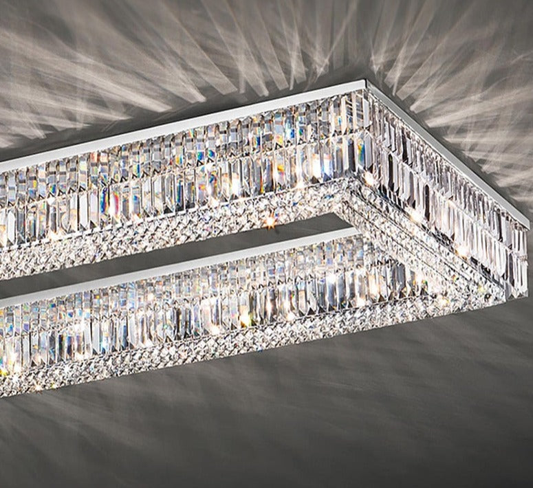 chartrons ceiling light crystal bar and square design close up