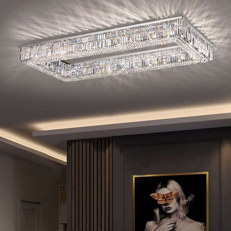 chartrons rectangular ceiling light with crystal bars and squares illuminating a modern interior
