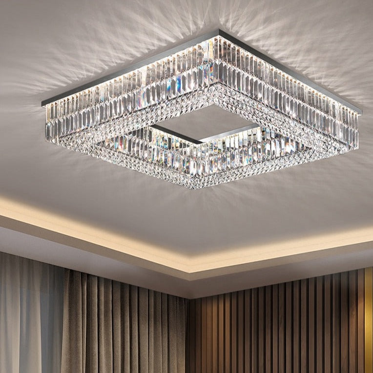 chartrons square crystal ceiling light illuminating an upscale modern interior