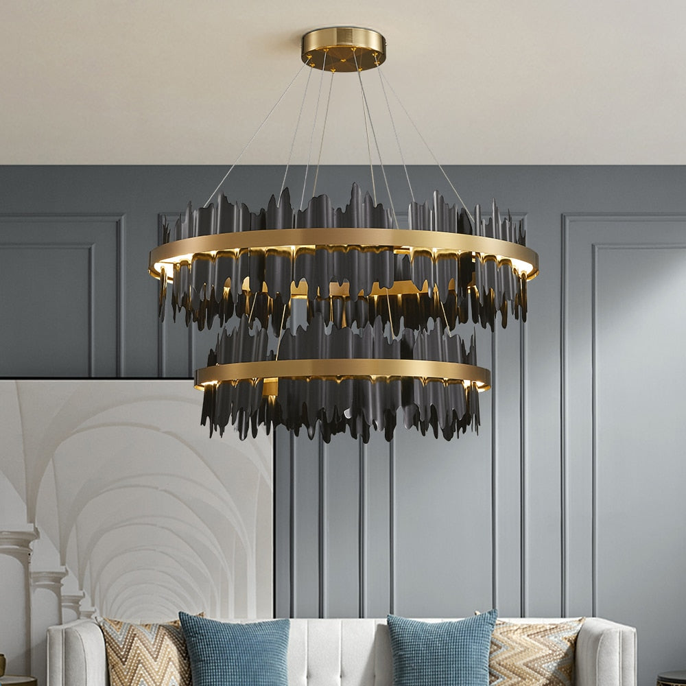 Douala Double Circular Chandelier suspended in a luxury living space with dual-ring design