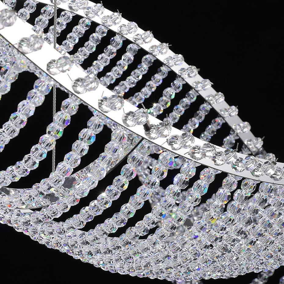 Close-up of crystal pearl detailing on the Harbron Rectangular Chandelier wave design