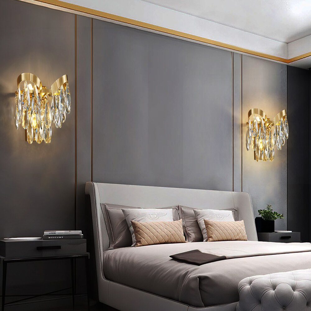 Pair of Isso Wall Lights creating ambient luxury lighting within a modern bedroom interior