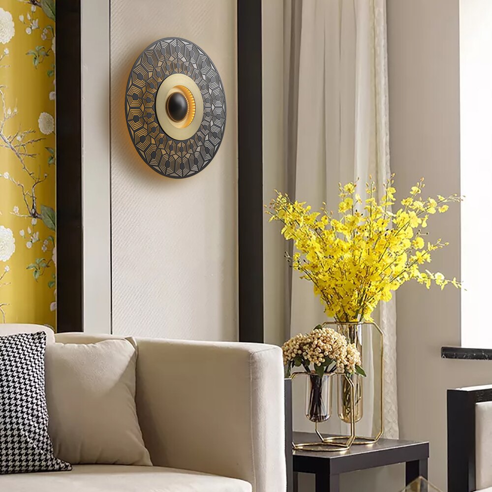 Piatto Series decorative disc wall light installed in contemporary living space