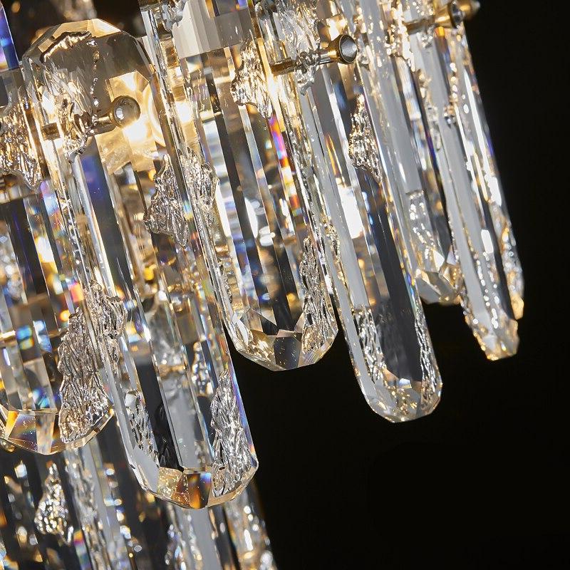 Detailed view of textured oblong crystal elements forming Stellina ceiling pendant