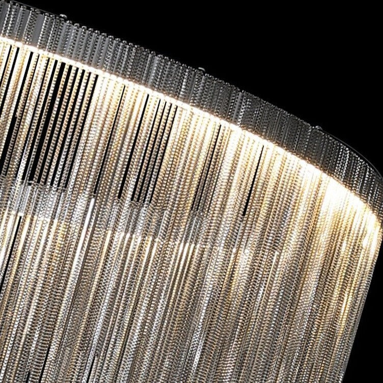 Close-up of cascading metallic chain fringe on the VORELLI® Adlington Circular Chandelier