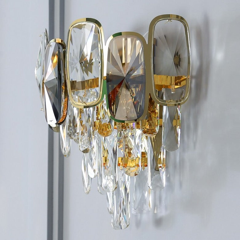 Close-up of diamond cut crystal elements on the Edmond wall light