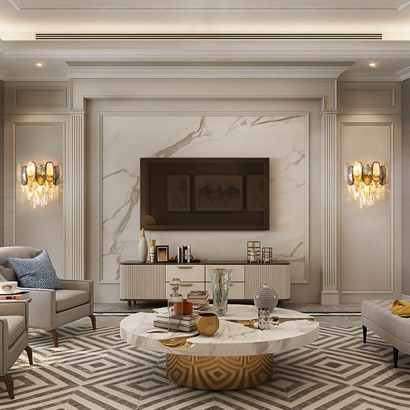 Edmond wall light enhancing a refined living room with elegant crystal illumination