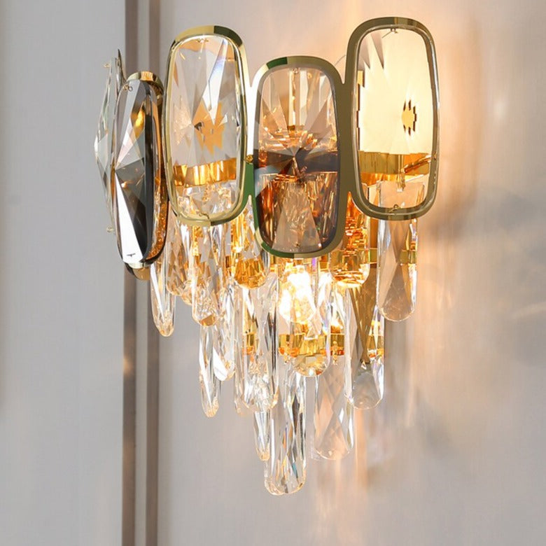 Profile view of the Edmond wall light highlighting layered diamond cut crystals