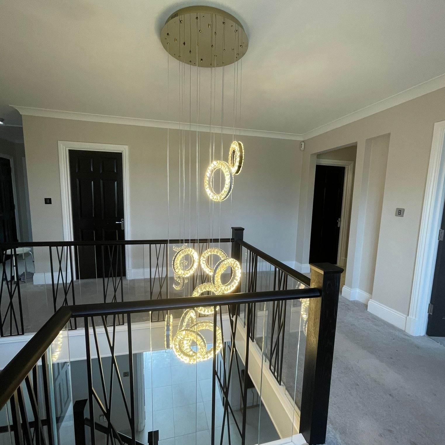 Farnham pendant staircase chandelier ceiling plate detail
