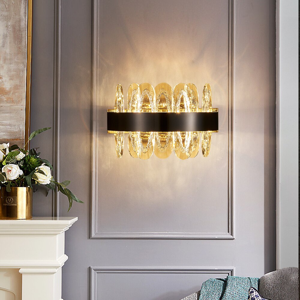 VORELLI® Monte-Carlo luxury wall light installed in contemporary living space with textured crystal detailing