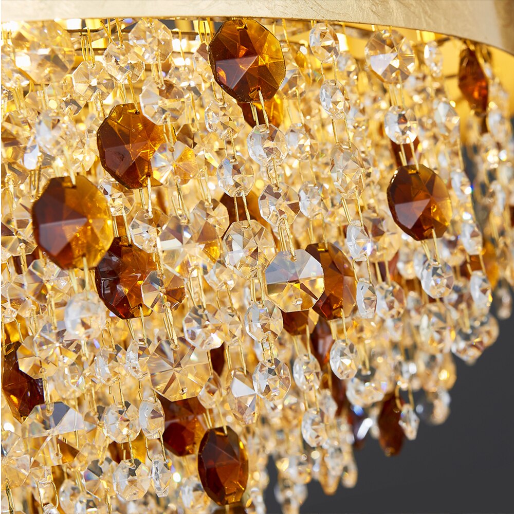 Detailed view of diamond cut octagon crystal chains beneath VORELLI® Owensboro rectangular chandelier